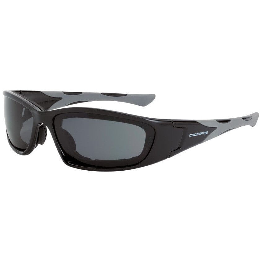 Crossfire MP7 Foam Lined Safety Glasses with Shiny Black Frame and Dark Smoke Anti-Fog Lens