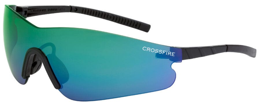 Crossfire Blade Safety Glasses with Black Temples and Emerald Mirror Lens