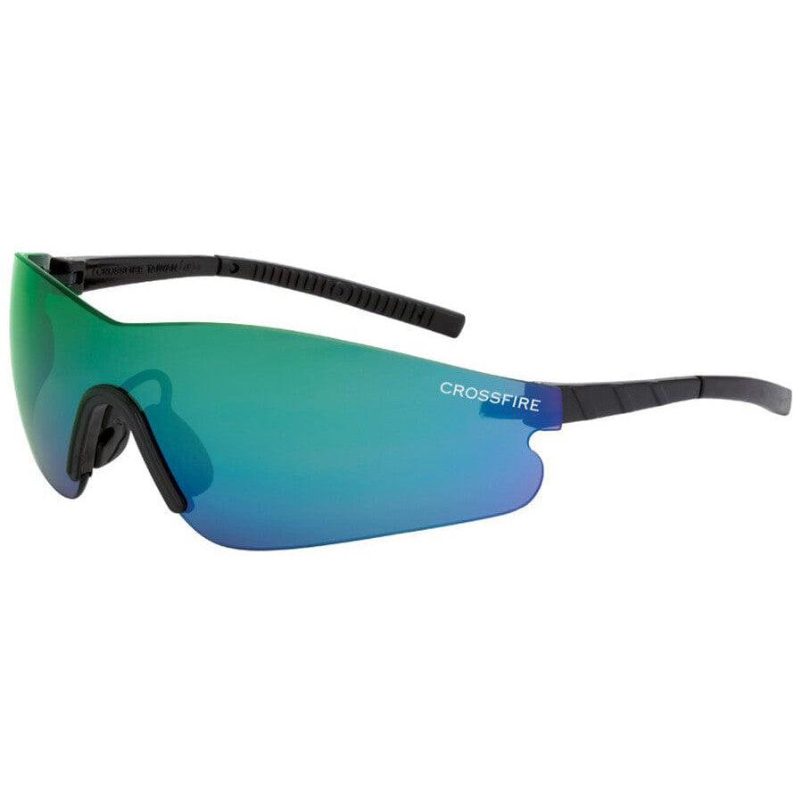 Crossfire Blade Safety Glasses Black Temples Emerald Mirror Lens 30210