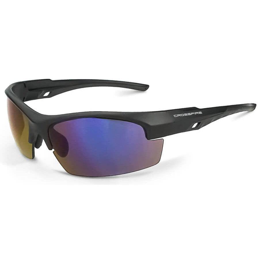 Crossfire Crucible Safety Glasses with Matte Black Frame and Blue Mirror Lens 40228