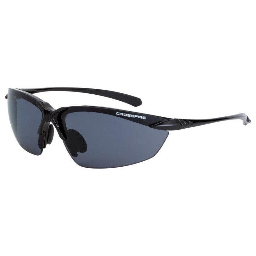 Crossfire Sniper Safety Glasses with Shiny Black Frame and Polarized Smoke Lens
