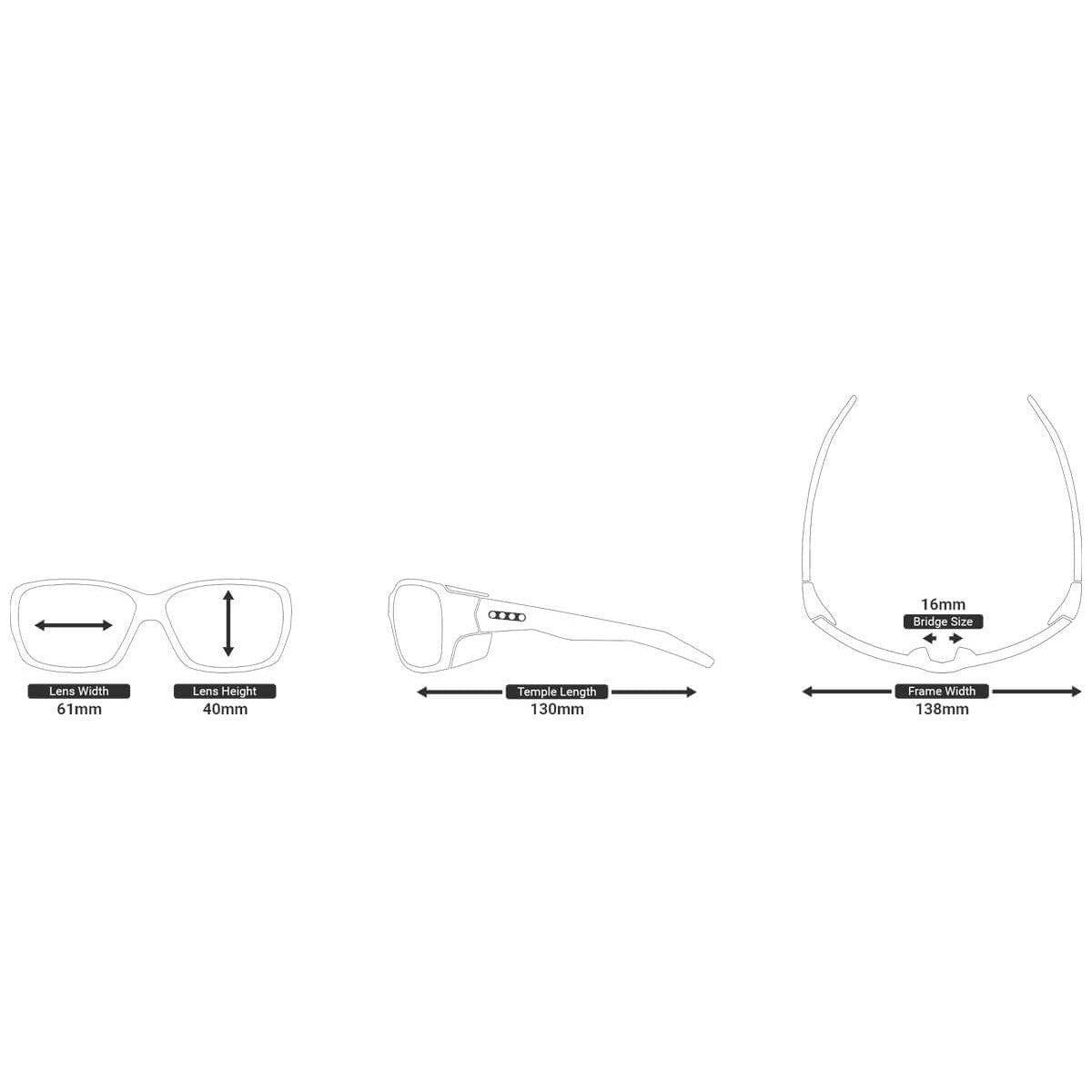 EnChroma Summit Color Blind Safety Glasses with Cx3 Outdoor Sun SP Lens Cx3-PT-SUM-BK-PL - Measurements