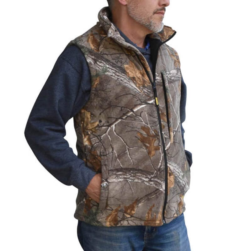 DEWALT Realtree Xtra Camouflage Fleece Heated Vest With Battery & Charger - Man Wearing - Front View