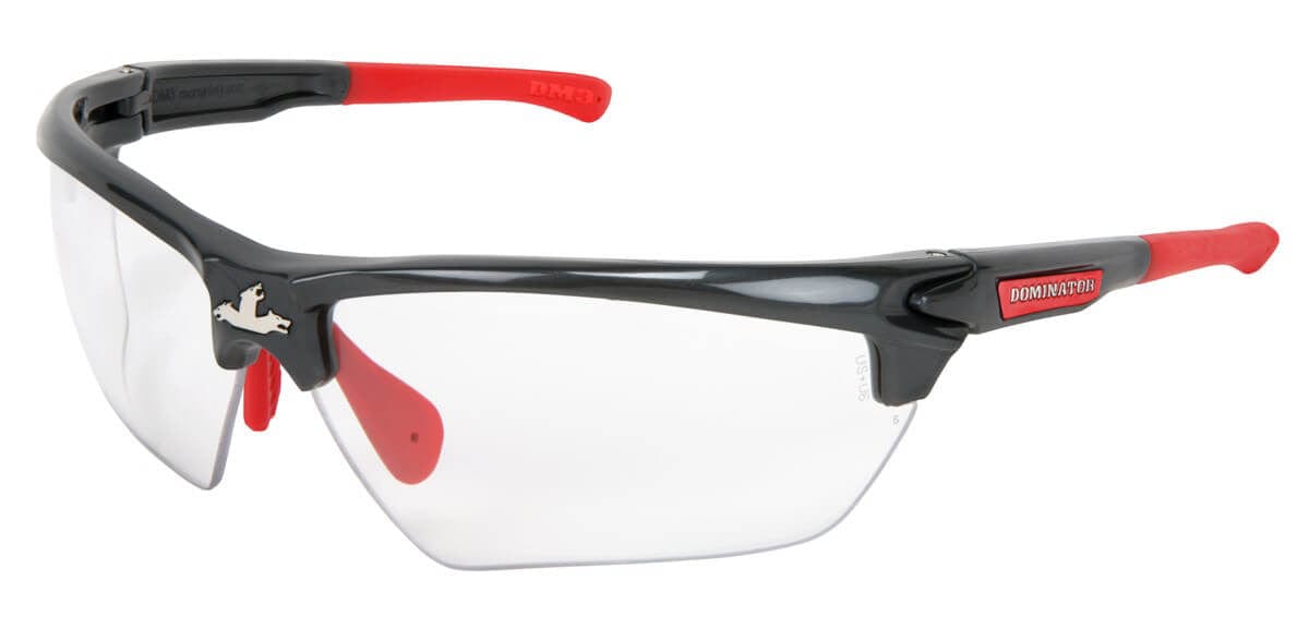 Crews Dominator 3 Safety Glasses with Gunmetal Colored Frame and Clear Anti-Fog Lens DM1310PF