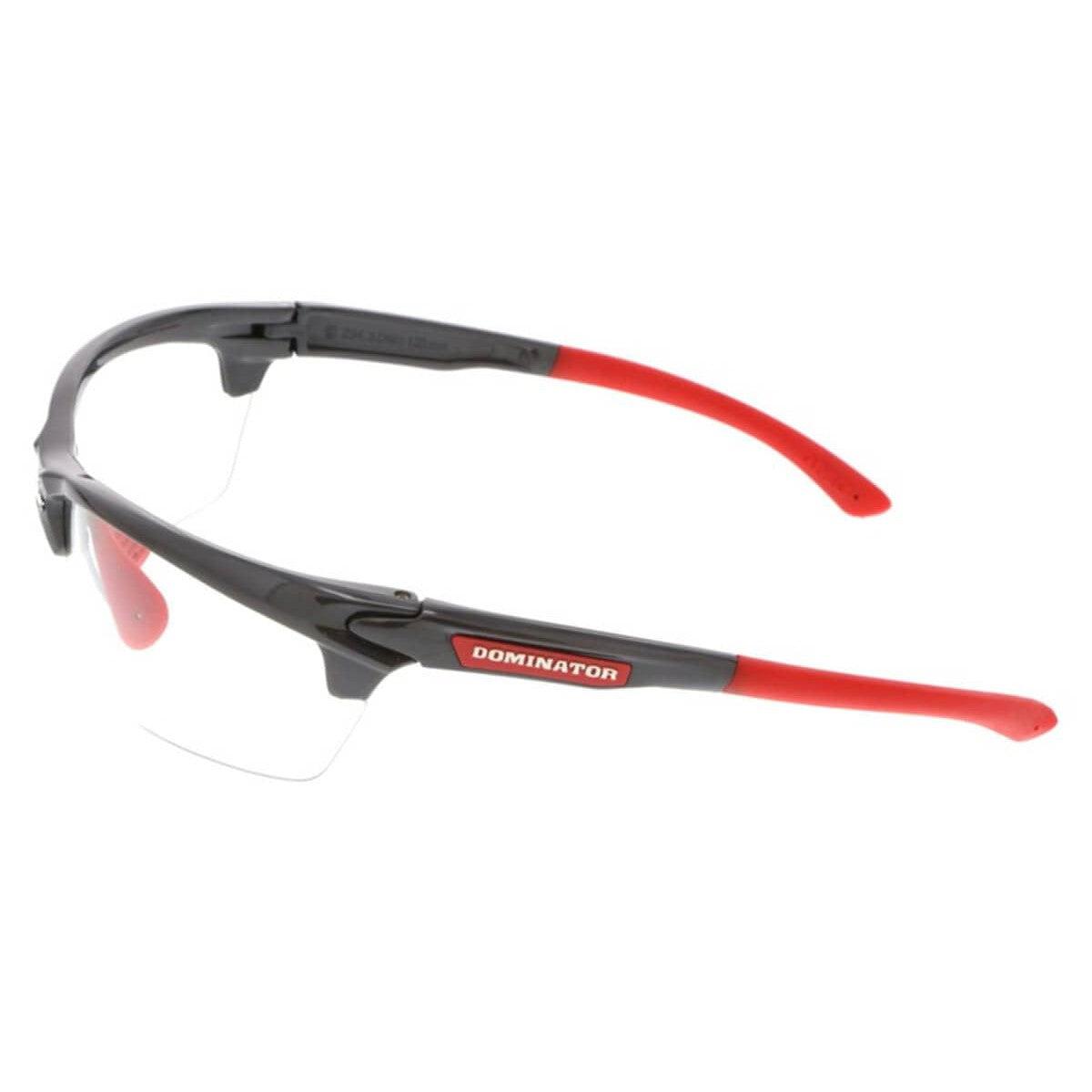 Crews Dominator 3 Safety Glasses with Gunmetal Colored Frame and Clear Anti-Fog Lens Side View