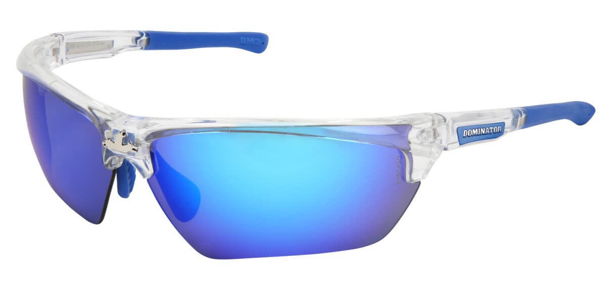 Crews Dominator 3 Safety Glasses with Clear Frame and Polarized Ice Blue Mirror Lens DM1328BZ