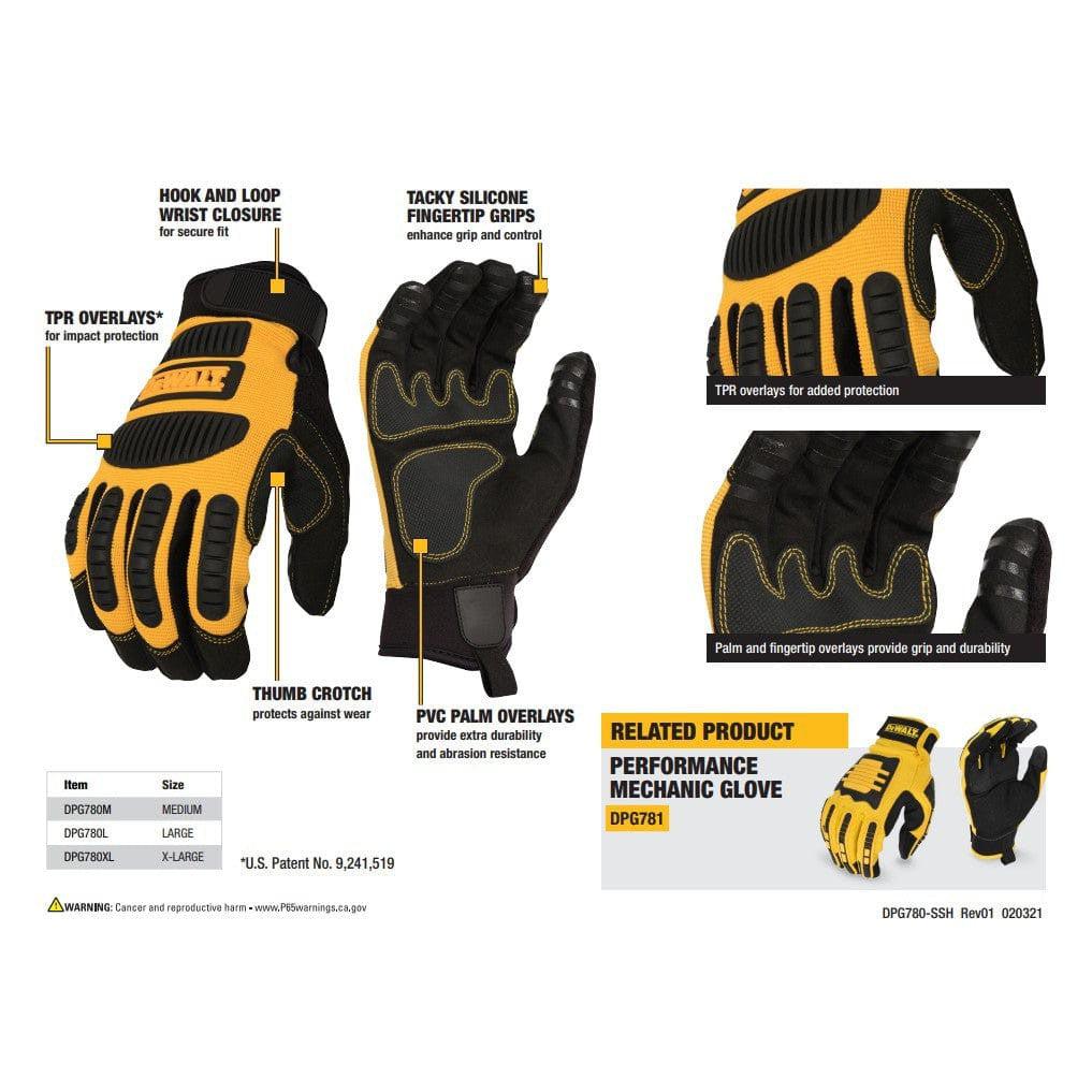 DeWalt DPG780 Performance Mechanic Work Gloves Specs