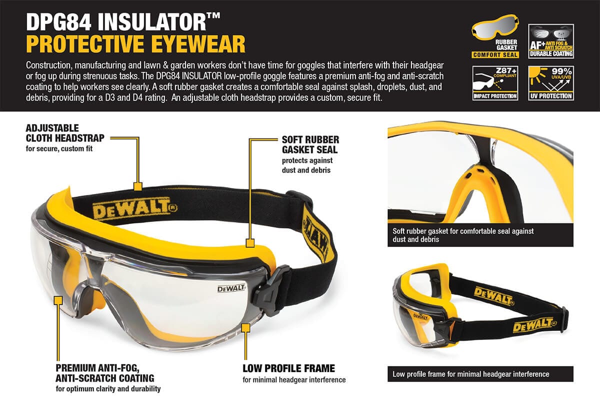 DeWalt DPG84 Insulator Goggle with Clear IQuity Anti-Fog Lens - Info
