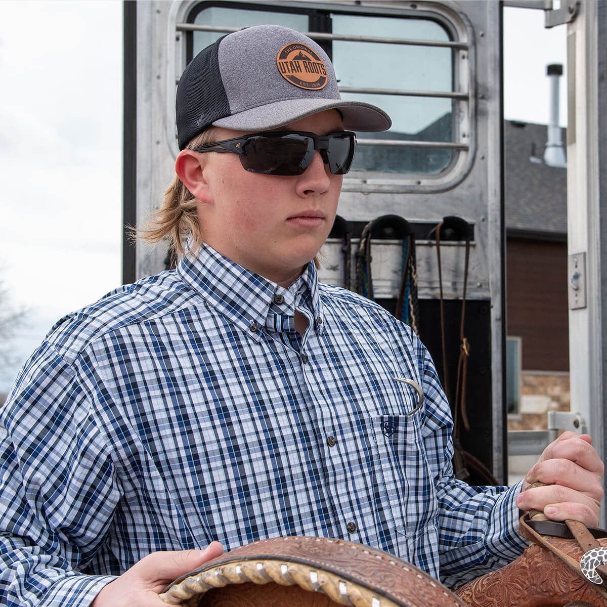 Edge Pumori Safety Glasses with Matte Black Frame and Smoke Vapor Shield Lens XP416VS - Model Wearing