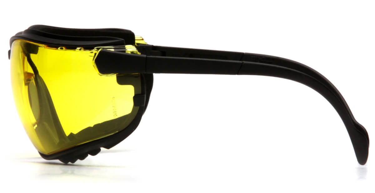 Pyramex V2G Safety Glasses/Goggles with Black Frame and Amber Lens - Side
