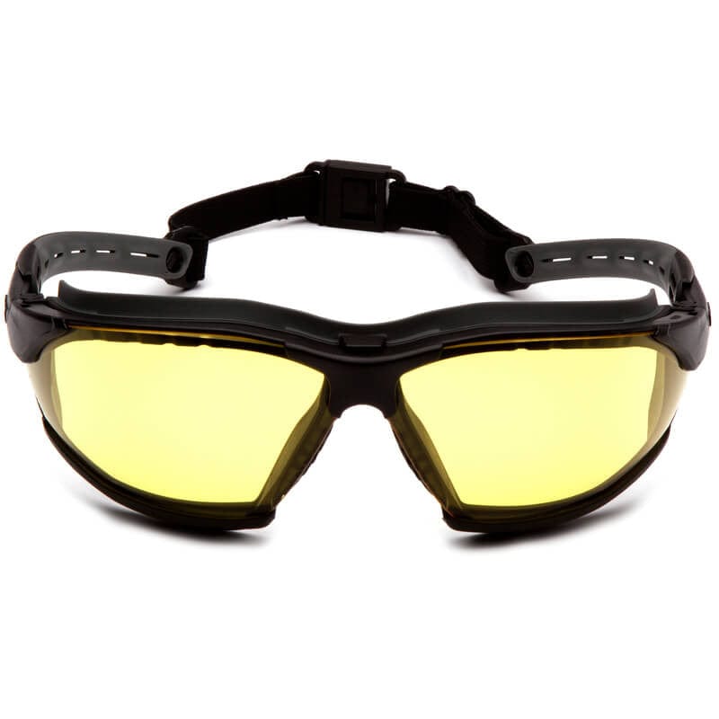 Pyramex Isotope Safety Glasses/Goggles Black Frame Amber H2MAX Anti-Fog Lens GB9430STM - Front