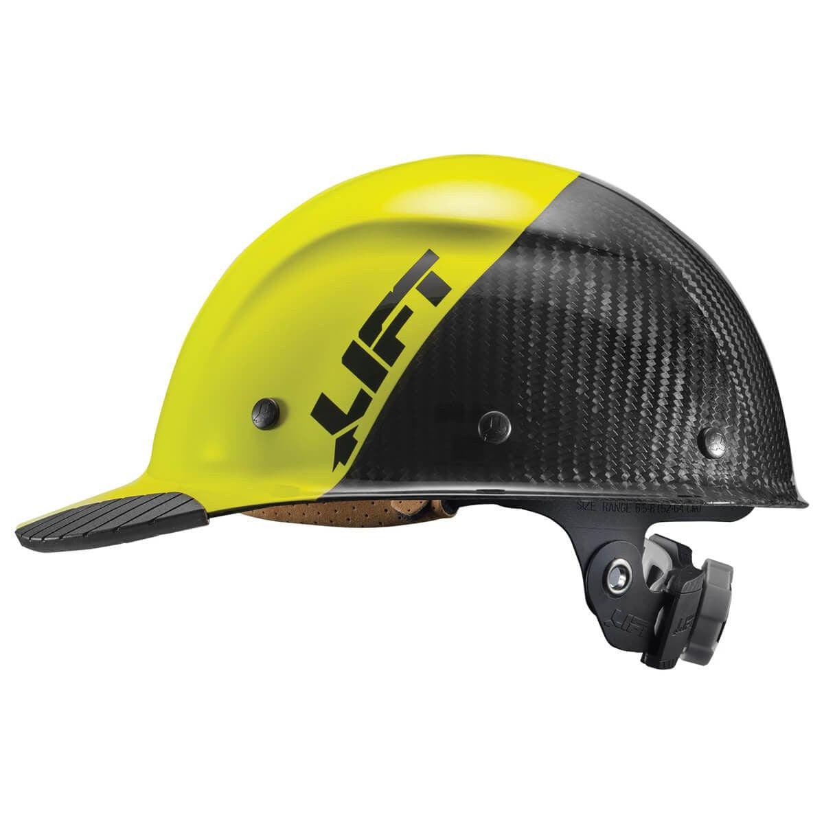 Lift Safety Dax Carbon Fiber Cap Style Fifty 50 Hard Hat with 6-Point Suspension - Yellow/Black Side