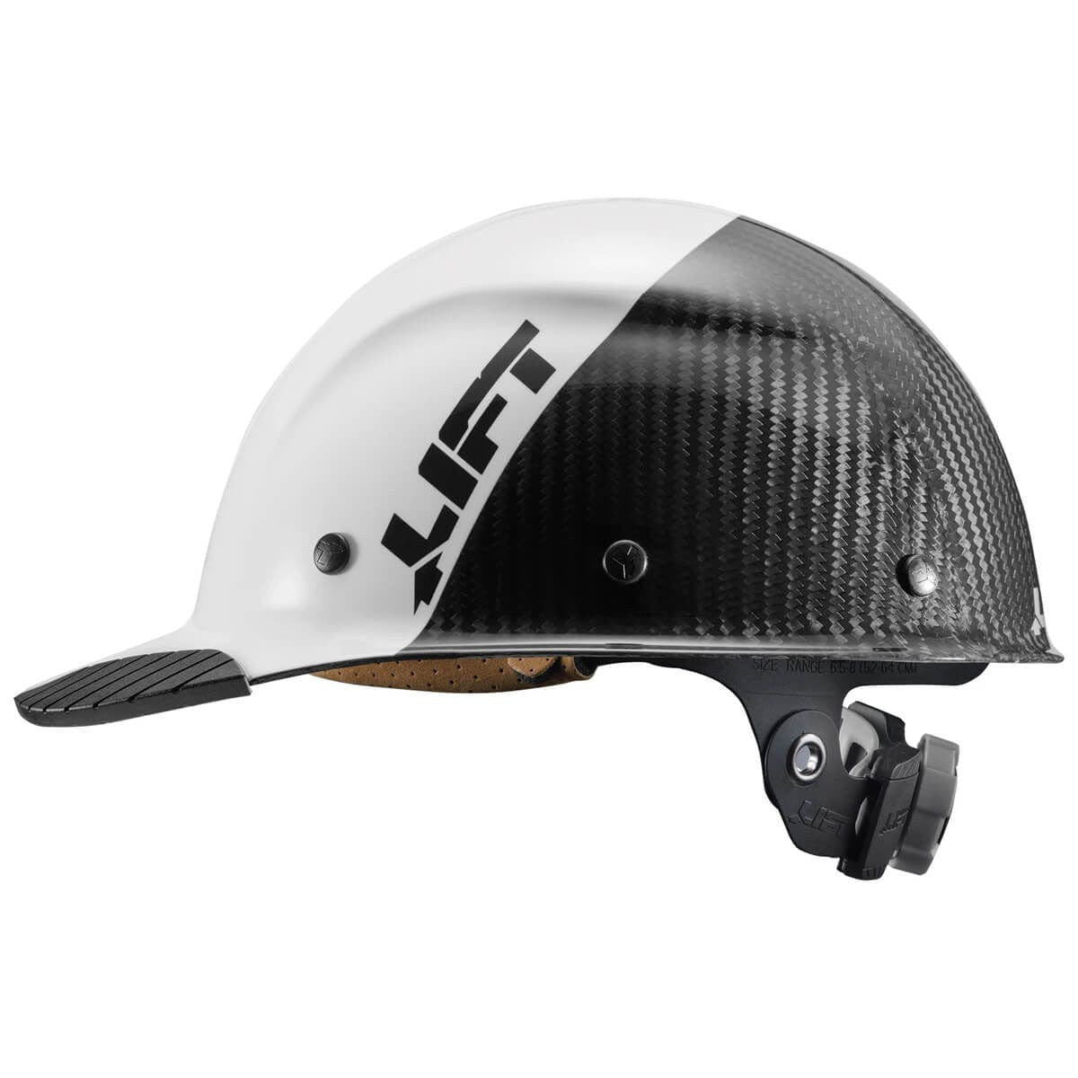 Lift Safety Dax Carbon Fiber Cap Style Fifty 50 Hard Hat with 6-Point Suspension - White/Black Side