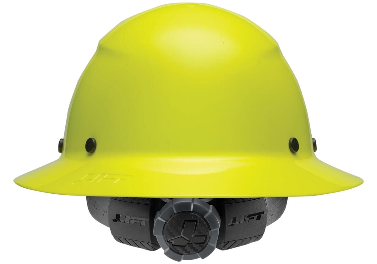 Lift Safety Dax Fiber Resin Full Brim Hi-Viz Hard Hat with 6-Point Suspension - Yellow Back