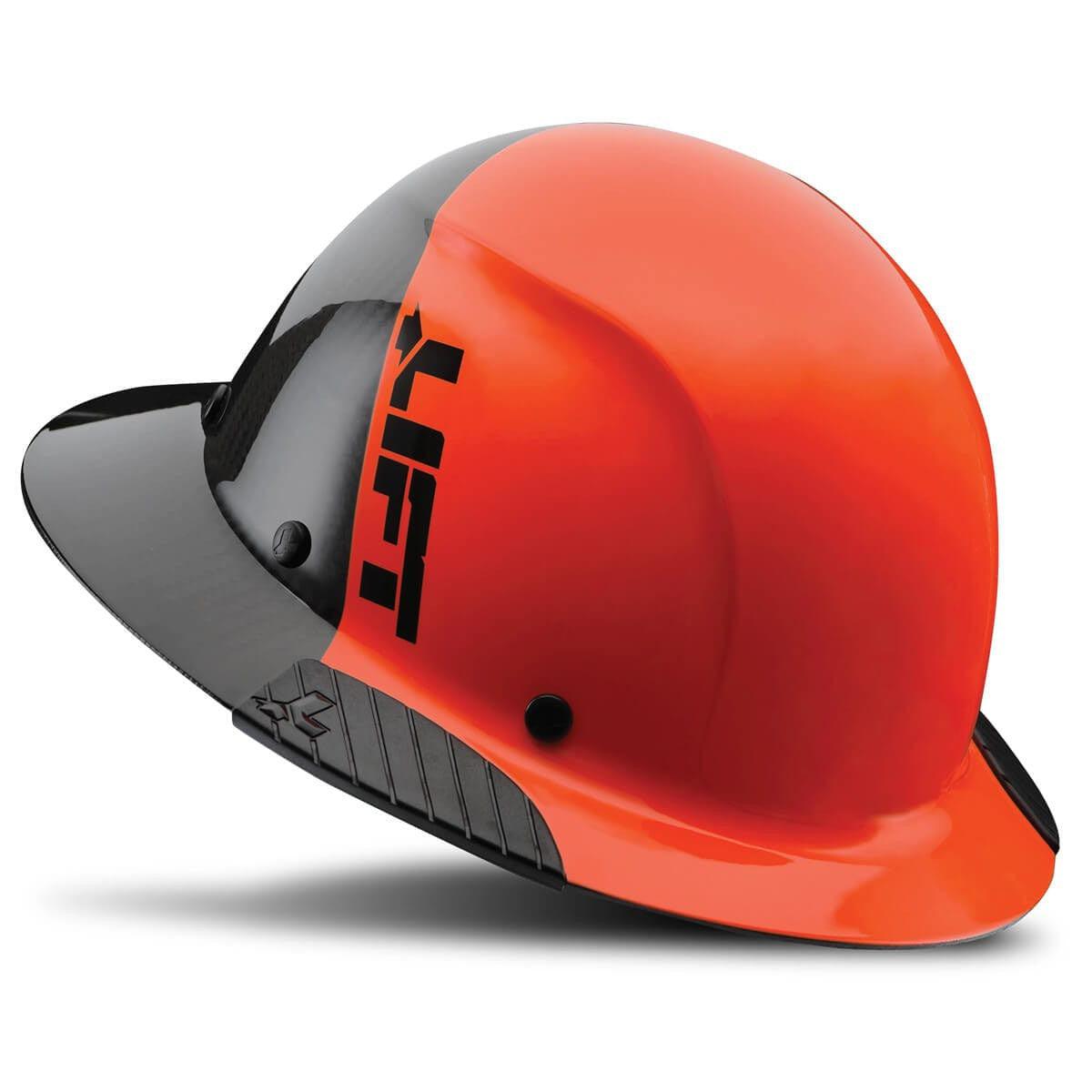 Lift Safety Dax Carbon Fiber Full Brim Fifty 50 Hard Hat with 6-Point Suspension - Orange Black