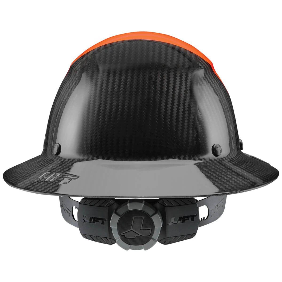Lift Safety Dax Carbon Fiber Full Brim Fifty 50 Hard Hat with 6-Point Suspension - Orange/Black Back