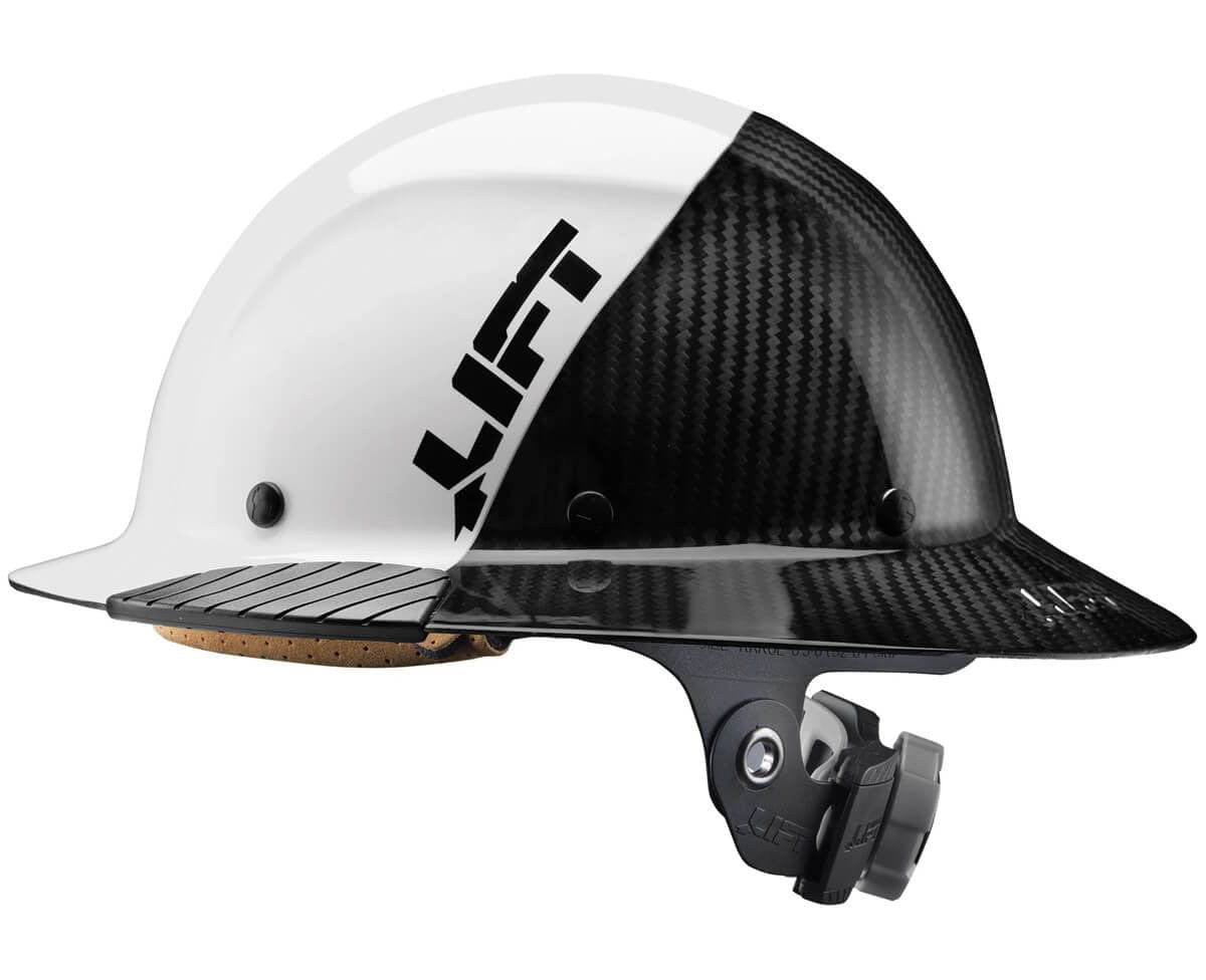 Lift Safety Dax Carbon Fiber Full Brim Fifty 50 Hard Hat with 6-Point Suspension - White/Black Side