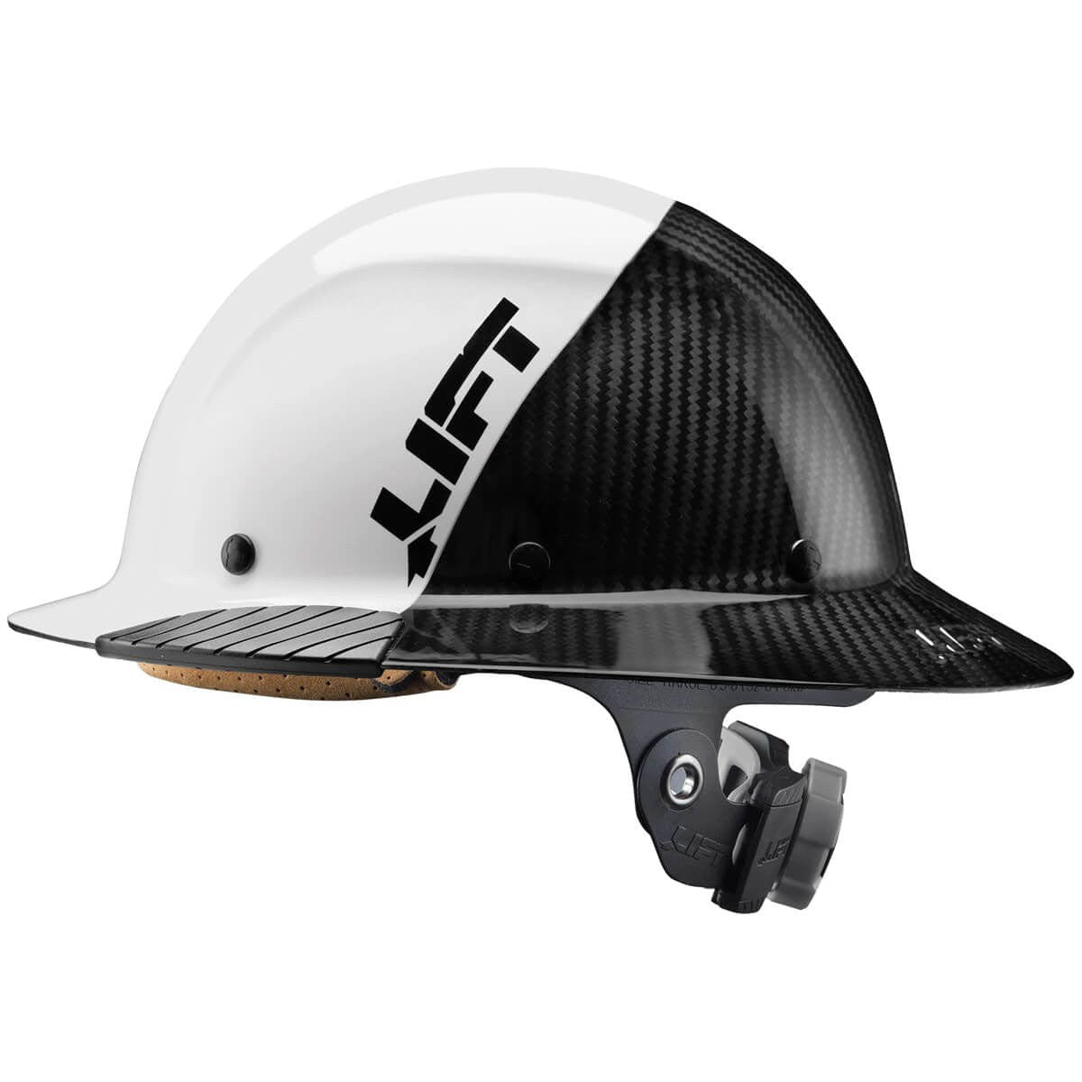 Lift Safety Dax Carbon Fiber Full Brim Fifty 50 Hard Hat with 6-Point Suspension - White/Black Side