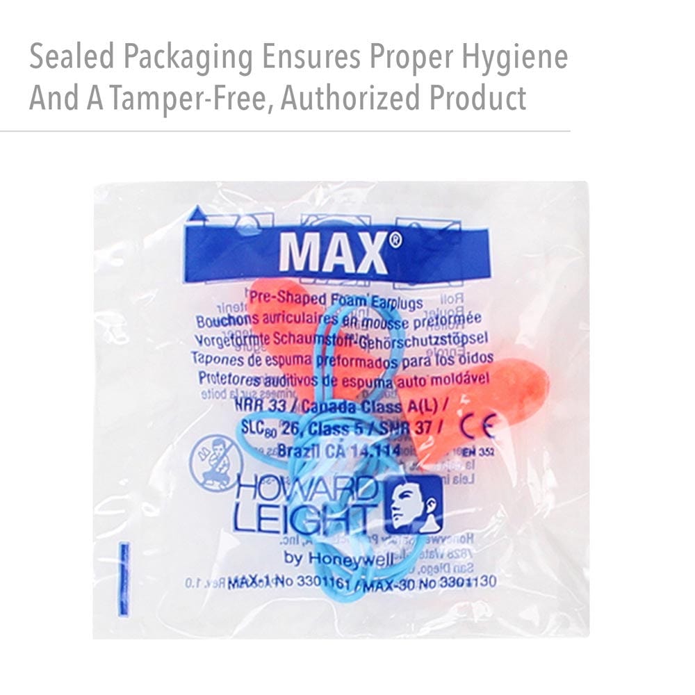 Howard Leight Max-30 Corded Earplugs - in pack