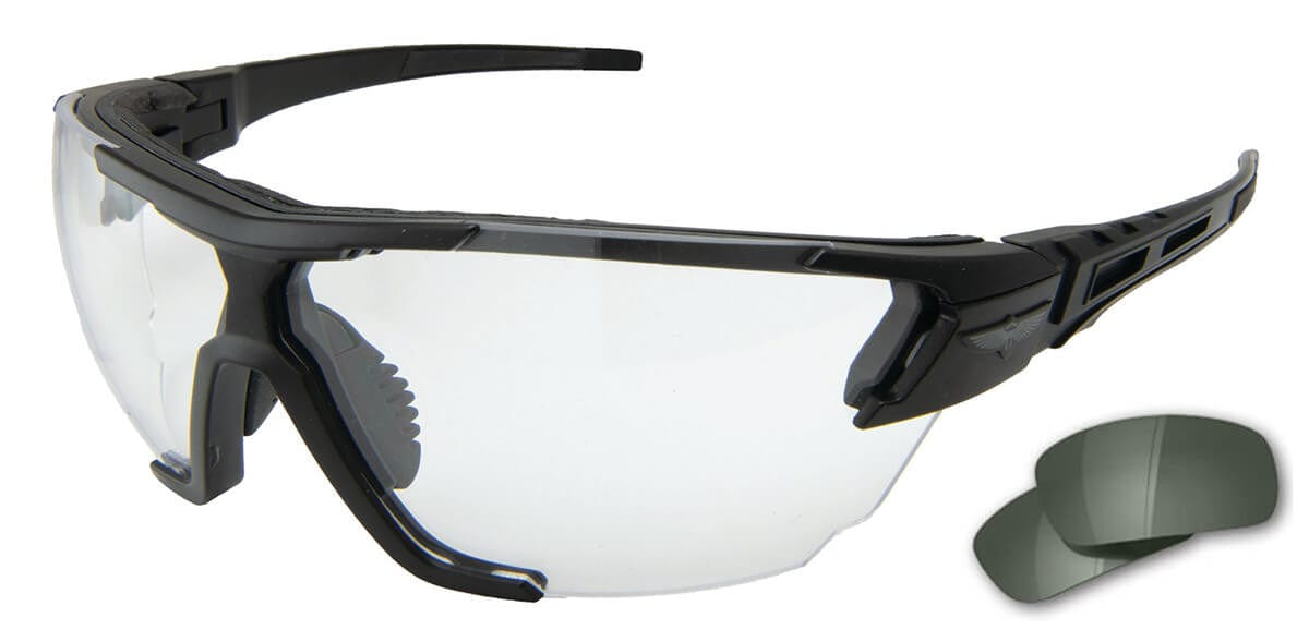 Edge Tactical Eyewear Phantom Rescue Safety Glasses Black Frame 2 Lens Vapor Shield Kit