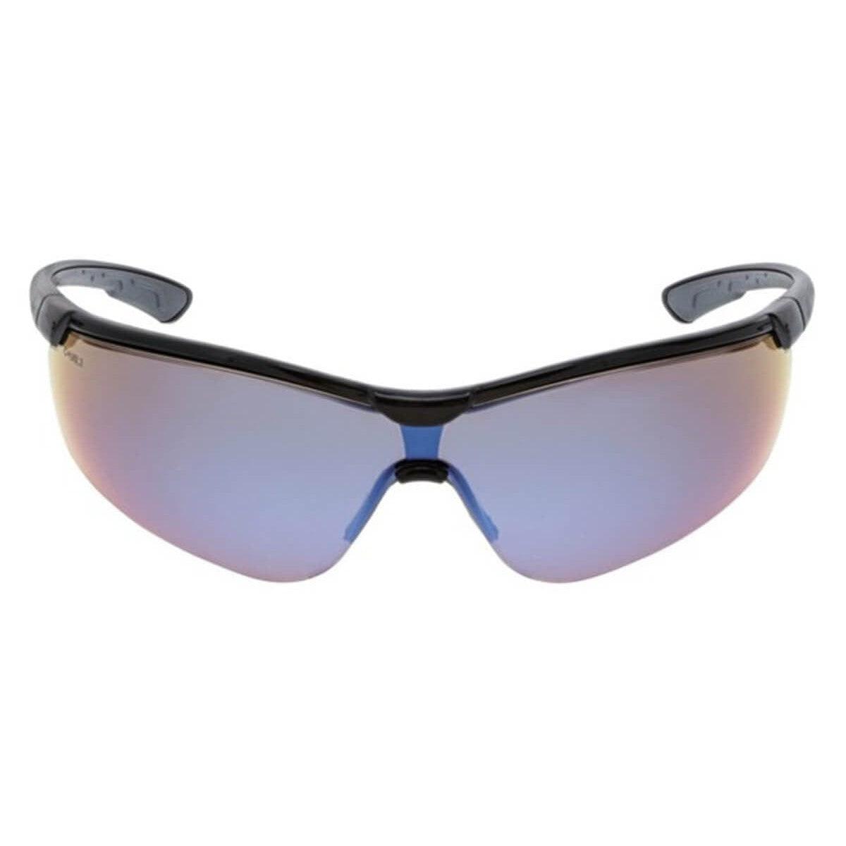 MCR Safety Klondike KD7 Safety Glasses with Black Frame and Blue Diamond Mirror Lens KD718B - Front View