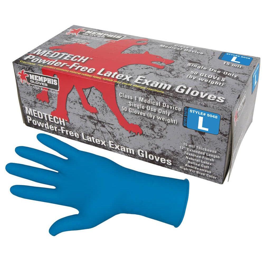 MCR MedTech Disposable Gloves, Blue Latex, Medical Grade, Powder Free, 15-Mil (Box 50)