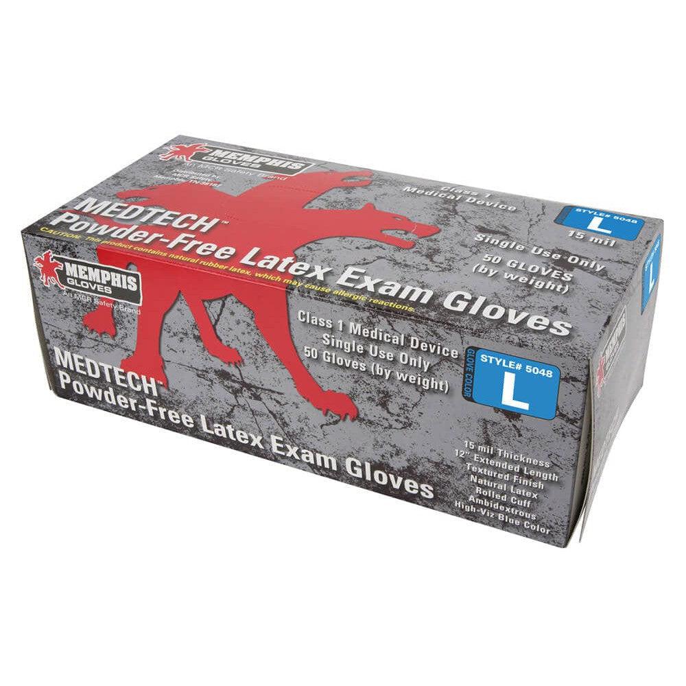 MCR MedTech Disposable Gloves, Blue Latex, Medical Grade, Powder Free, 15-Mil (Box 50) - Box