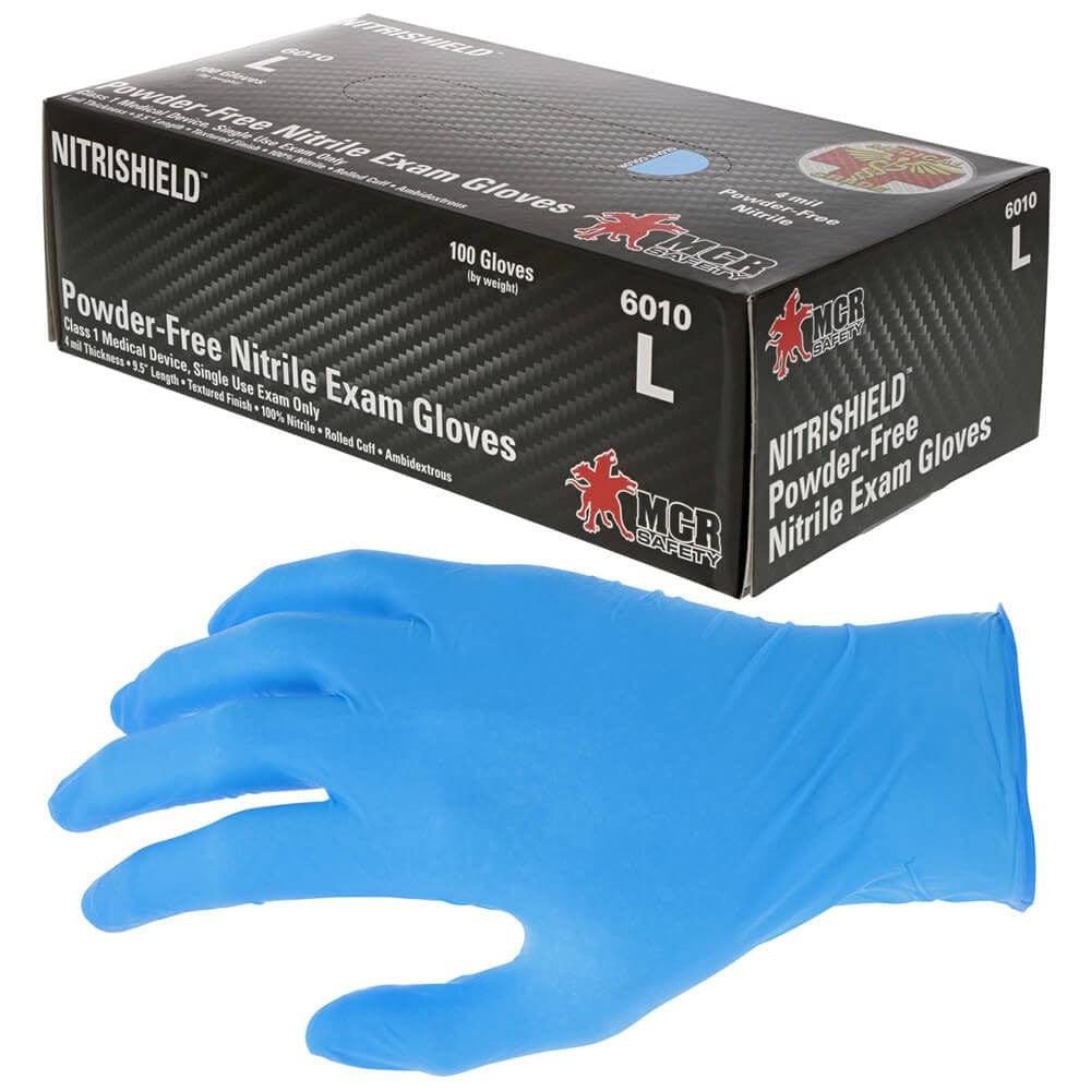 MCR NitriShield Disposable Gloves, Blue, Medical Grade, Powder Free, 4-Mil (Box 100)