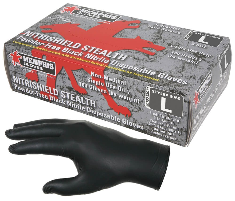 MCR NitriShield Stealth Disposable Industrial-Grade 3-mil Nitrile Gloves - Gloves with Box of 100