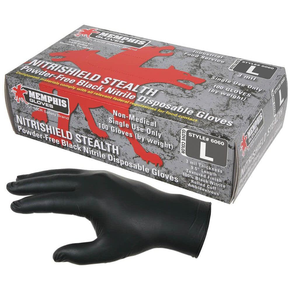MCR NitriShield Stealth Disposable Industrial-Grade 3-mil Nitrile Gloves - Gloves with Box of 100