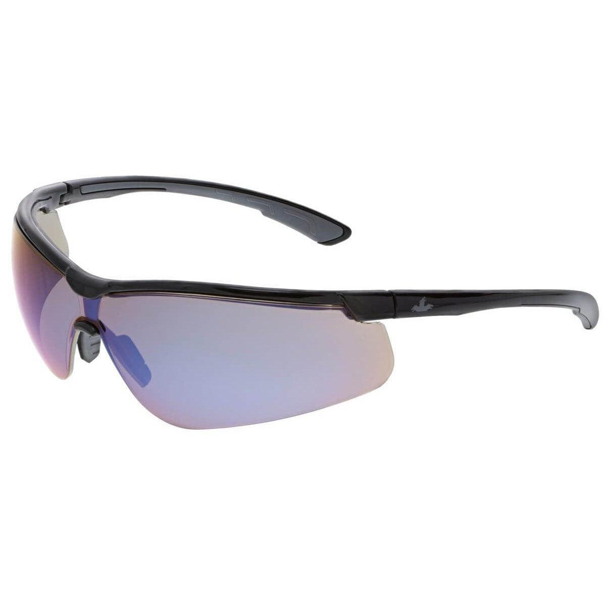 MCR Safety Klondike KD7 Safety Glasses with Black Frame and Blue Diamond Mirror Lens KD718B