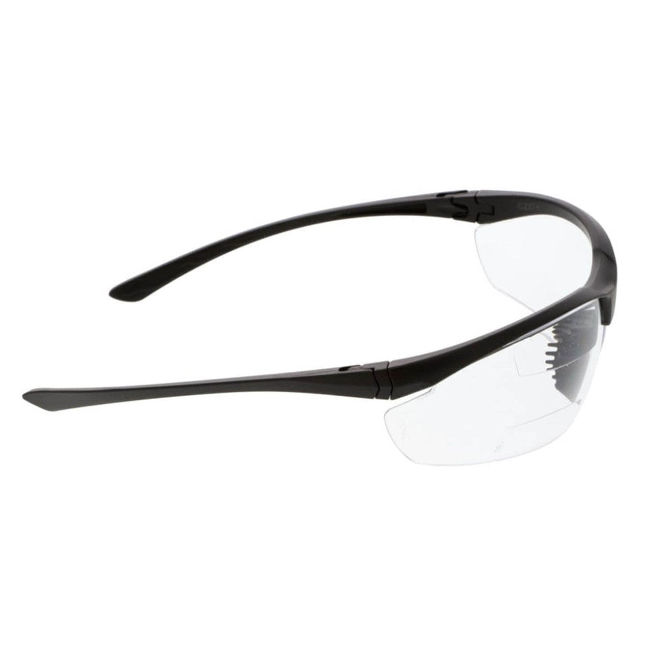 MCR Safety VL2 Dual Reader Safety Glasses with Clear Lenses and Upper Lower Diopters right temple view