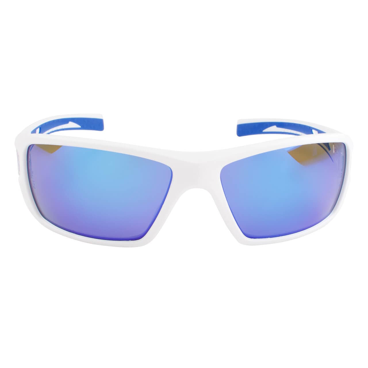 Metel M30 Safety Glasses with White Frame and Blue Mirror Lenses Front View
