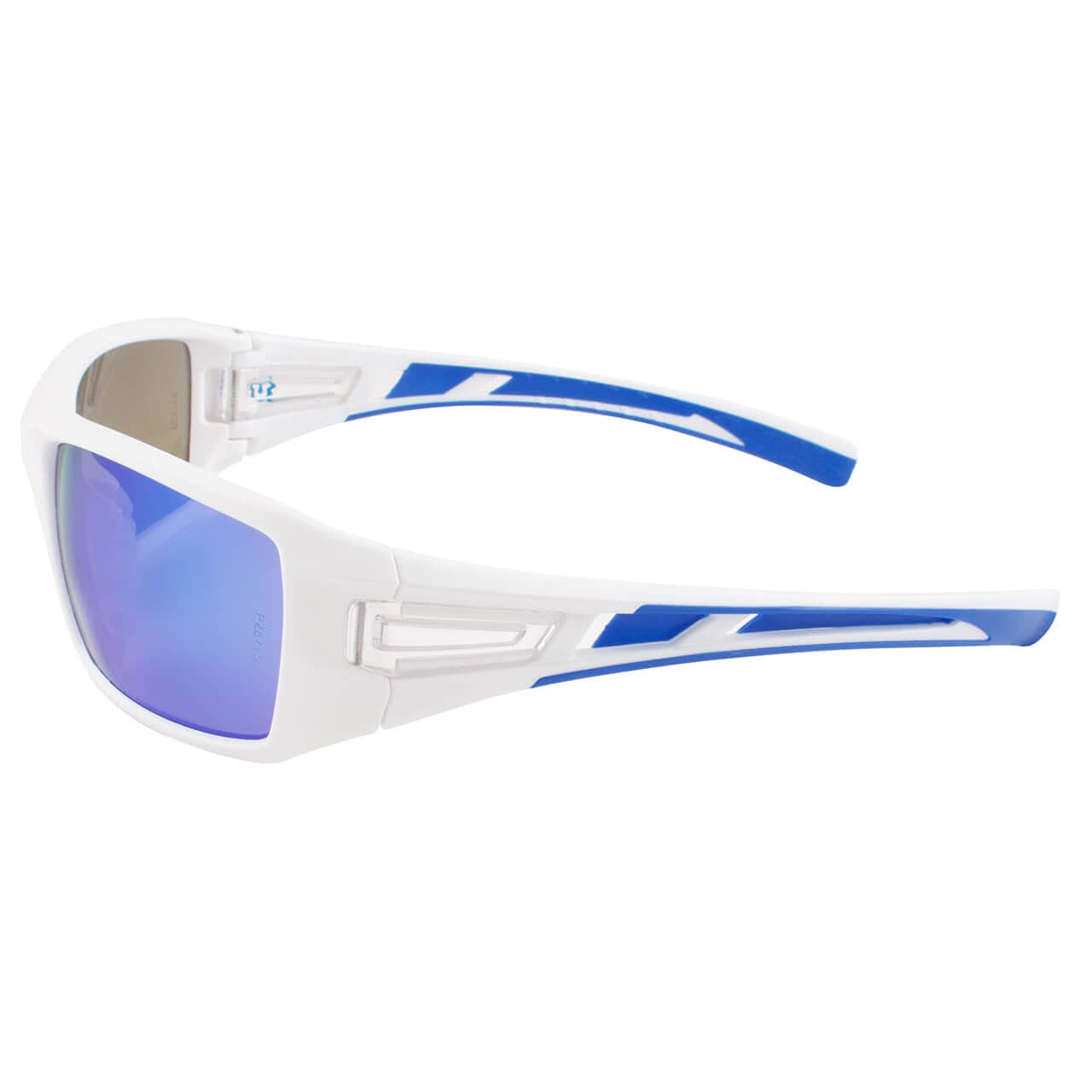 Metel M30 Safety Glasses with White Frame and Blue Mirror Lenses Side View