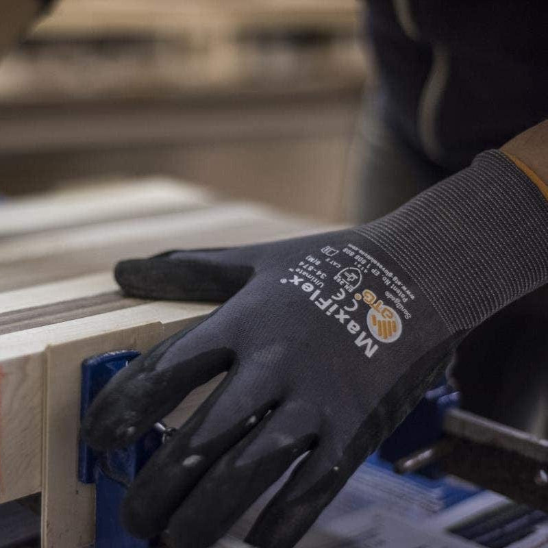 MaxiFlex 34-874 Ultimate Seamless Nitrile Grip Work Gloves Working in the shop