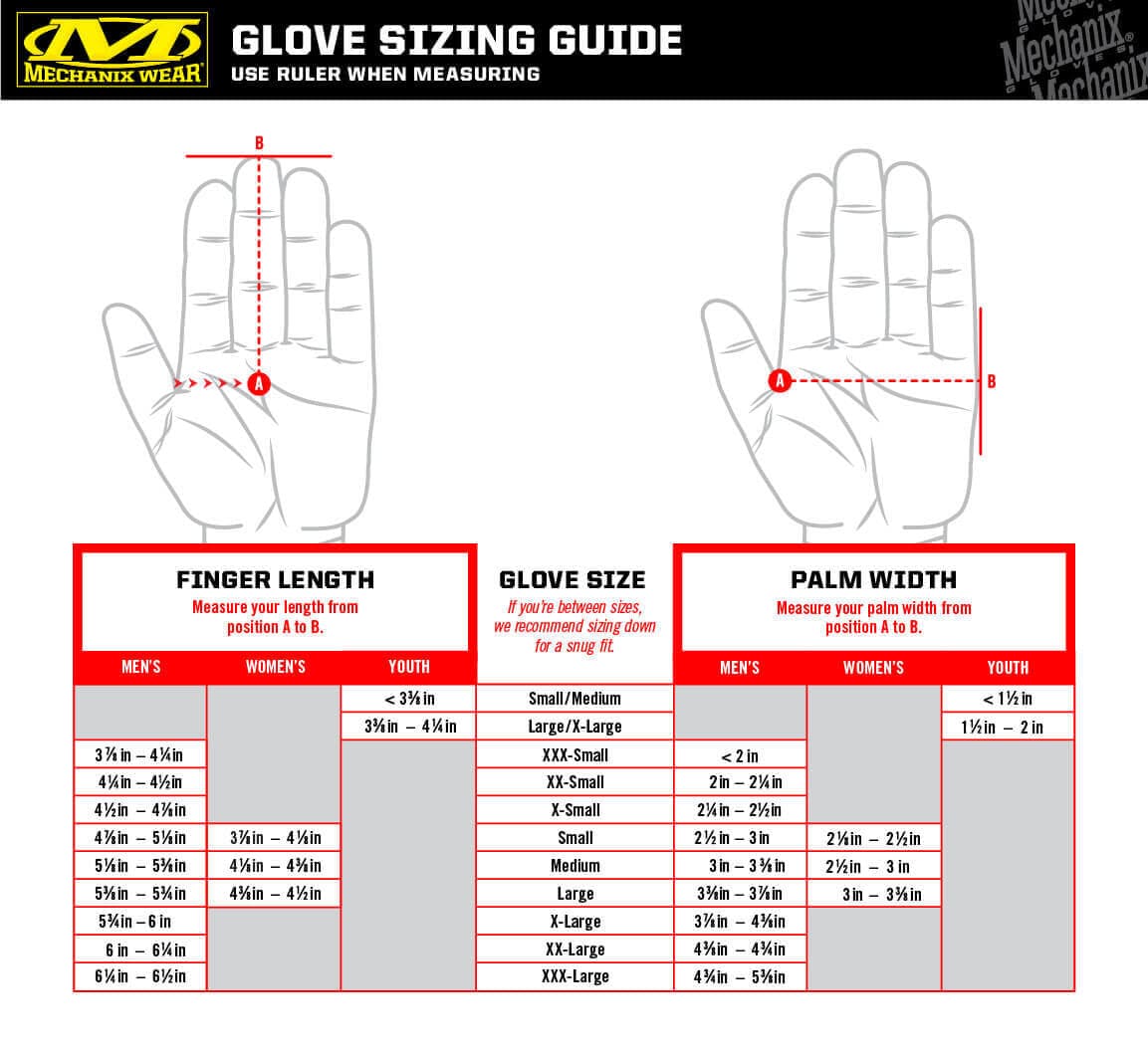 Mechanix Gloves - Size Chart