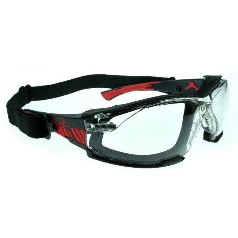 Radians Obliterator Foam-Lined Safety Glasses with Black/Red Frame and Clear IQUITY Anti-Fog Lens - with Strap