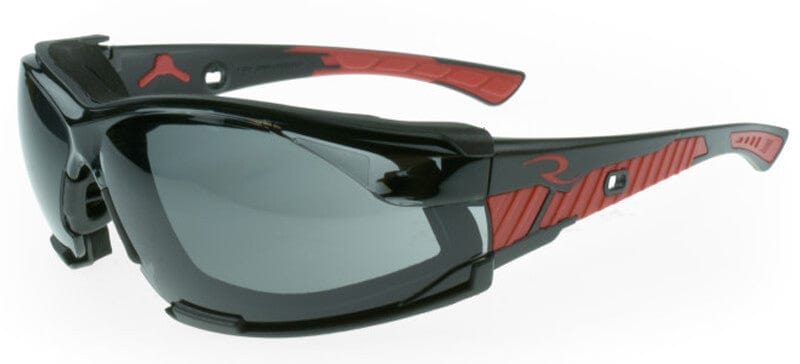 Radians Obliterator Foam-Lined Safety Glasses with Black/Red Frame and Smoke IQUITY Anti-Fog Lens - with Foam-Lined Insert