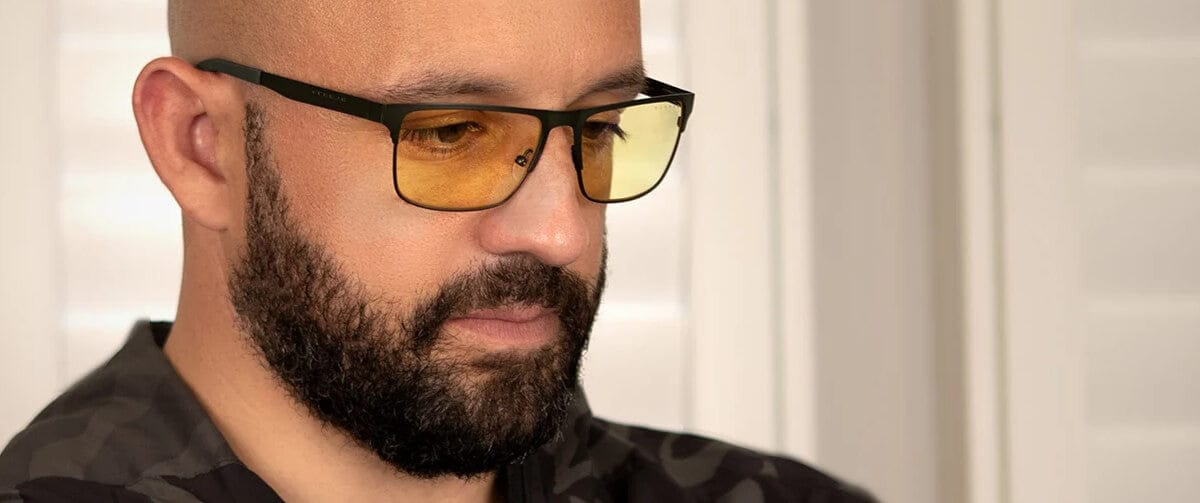 Gunnar Pendleton Computer Glasses with Moss Frame and Amber Lens PEN-09401 - Model Wearing Pendleton