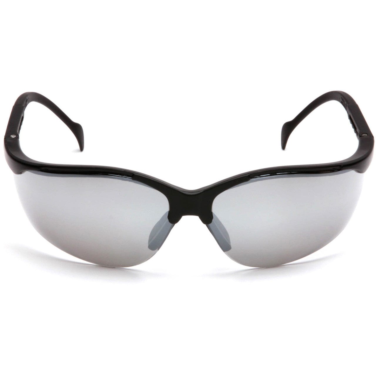 Pyramex Venture 2 Safety Glasses with Black Frame and Silver Mirror Lens SB1870S Front View