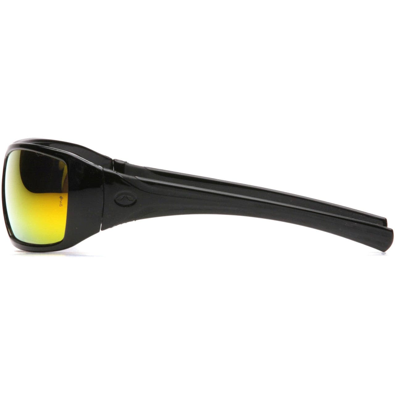 Pyramex Goliath Safety Glasses with Black Frame and Ice Orange Mirror Lens SB5645D Side View