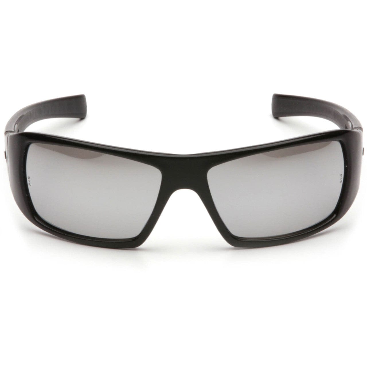 Pyramex Goliath Safety Glasses with Black Frame and Silver Mirror Lens SB5670D Front View
