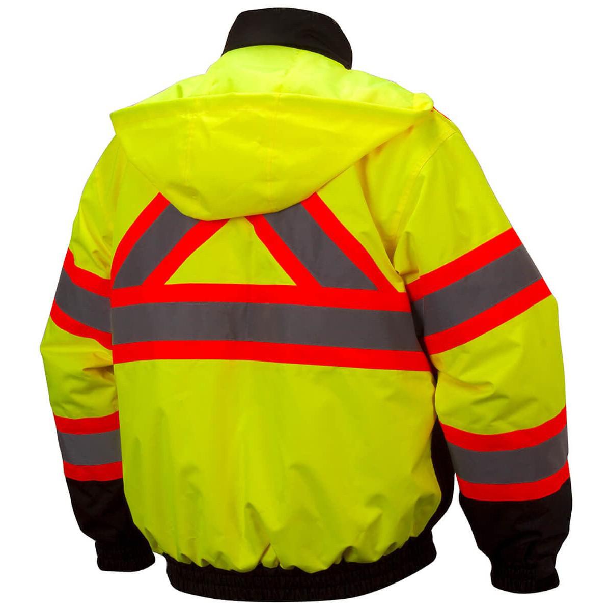 Pyramex RCJ32 Type R Class 3 X-Back Two-Tone Black Bottom Bomber Jacket - Hi-Viz Lime Back