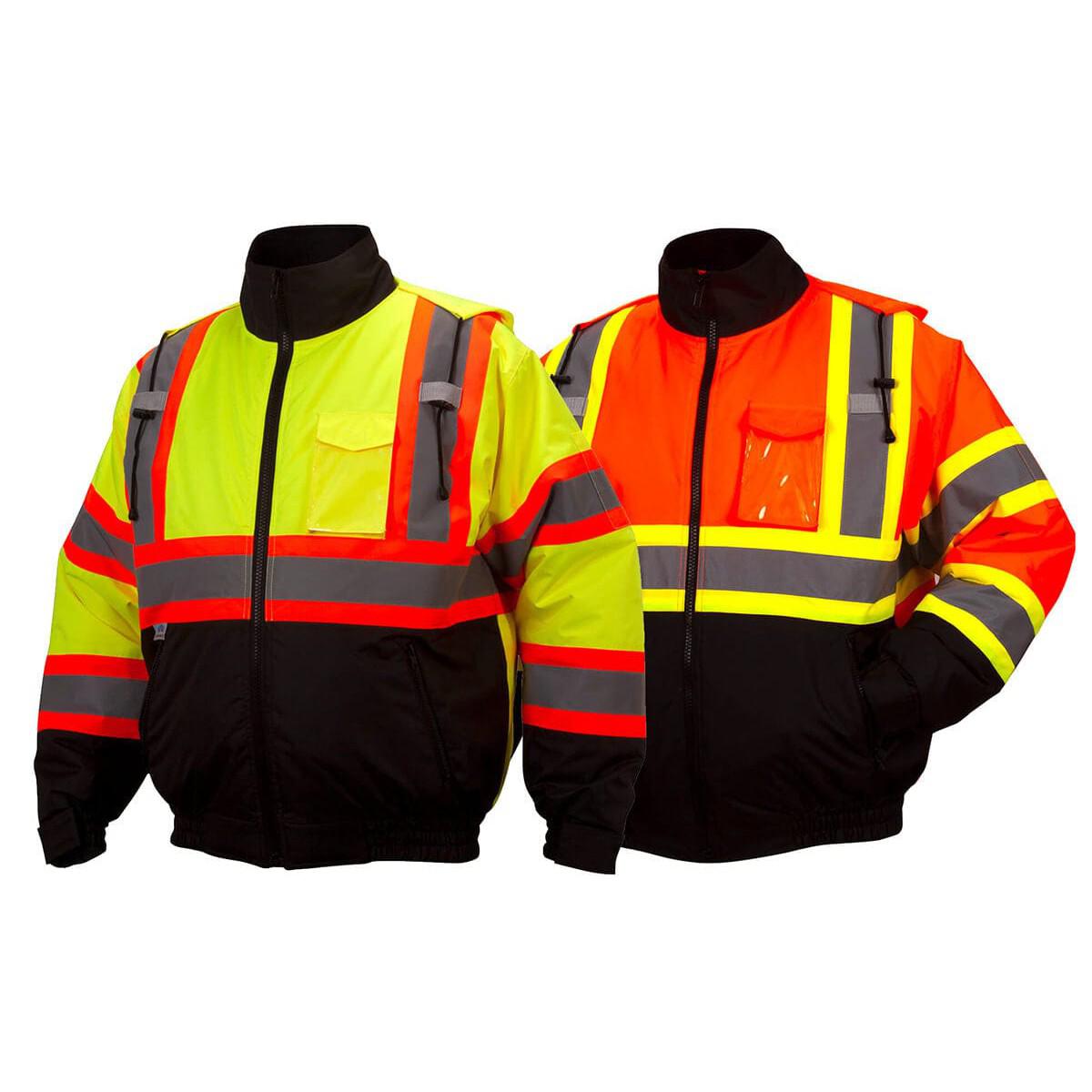 Pyramex RCJ32 Type R Class 3 X-Back Two-Tone Black Bottom Bomber Jacket - Hi-Viz Lime & Hi-Viz Orange