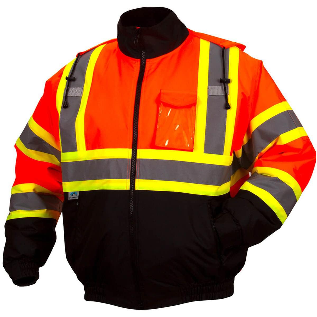 Pyramex RCJ32 Type R Class 3 X-Back Two-Tone Black Bottom Bomber Jacket - Hi-Viz Orange Front
