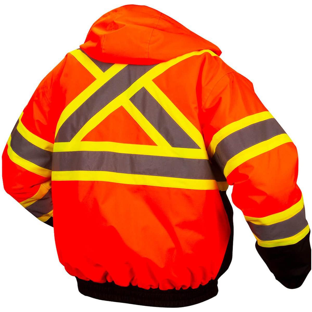 Pyramex RCJ32 Type R Class 3 X-Back Two-Tone Black Bottom Bomber Jacket - Hi-Viz Orange Back