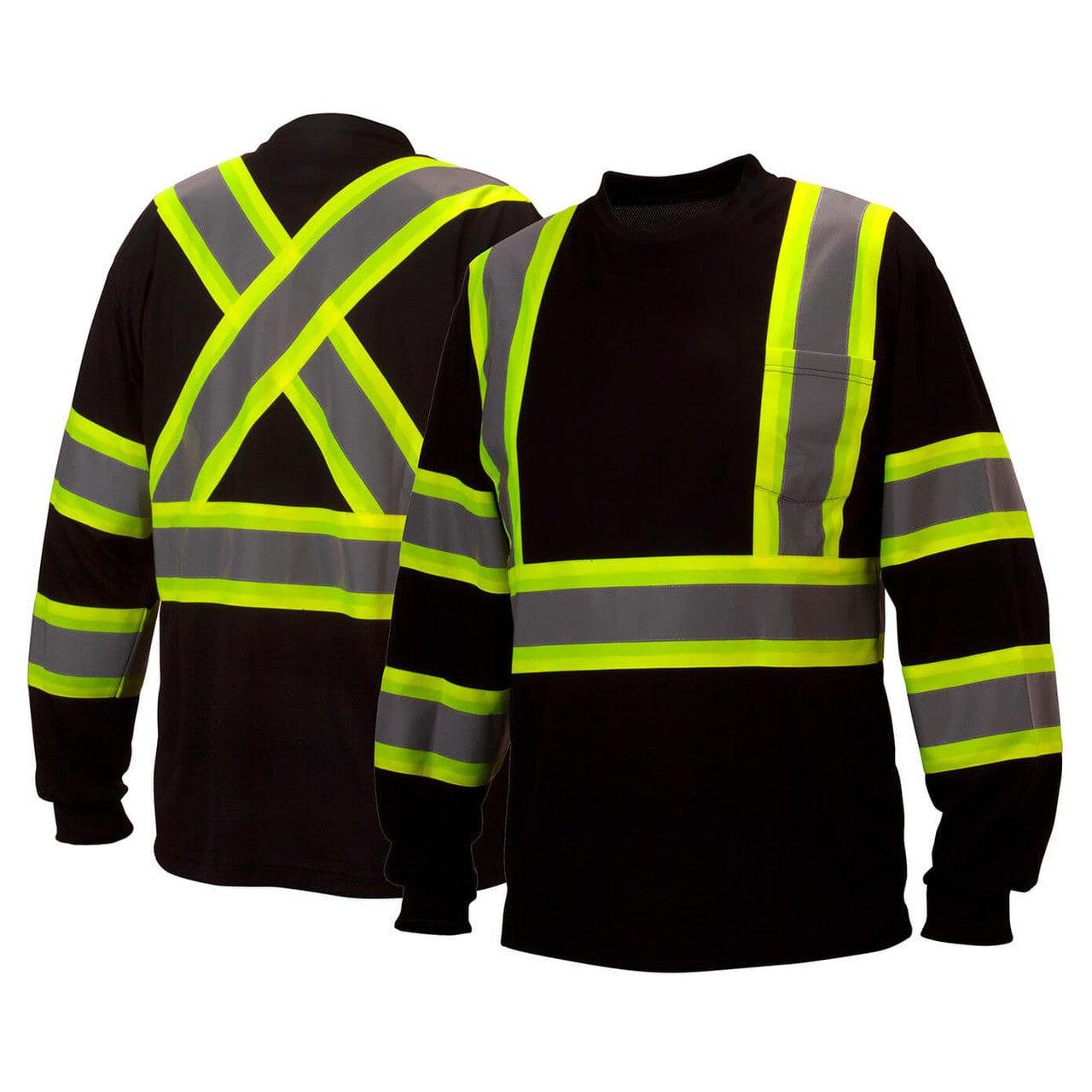 Pyramex RCLTS31 Type 0 Class 1 Black Hi-Vis Long Sleeve Safety T-Shirt - Front and Back