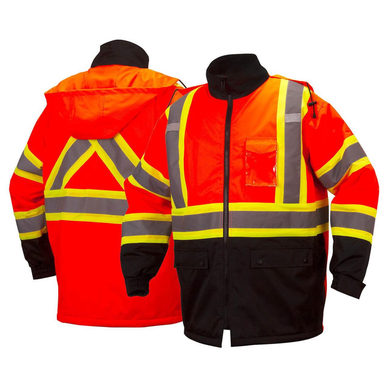 Pyramex RCP3220 Type R Class 3 X-Back Two-Tone Black Bottom Parka w/Quilted Built-In Liner - Front & Back