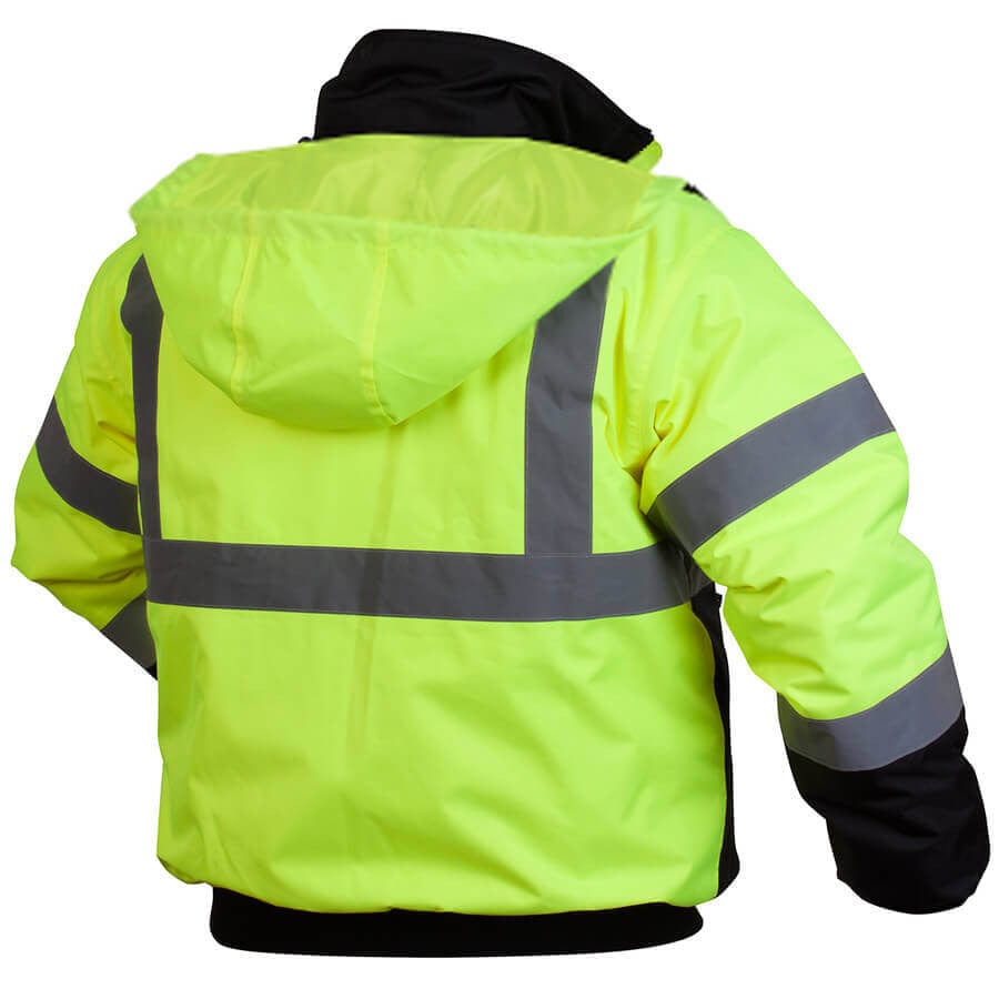 Pyramex RJ3210 Class 3 Hi-Viz Lime Safety Jacket with Quilted Liner - Back