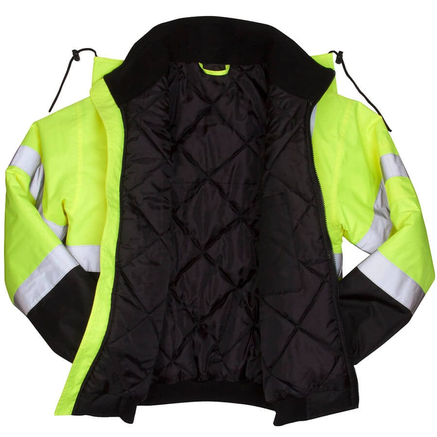 Pyramex RJ3210 Class 3 Hi-Viz Lime Safety Jacket with Quilted Liner - Open